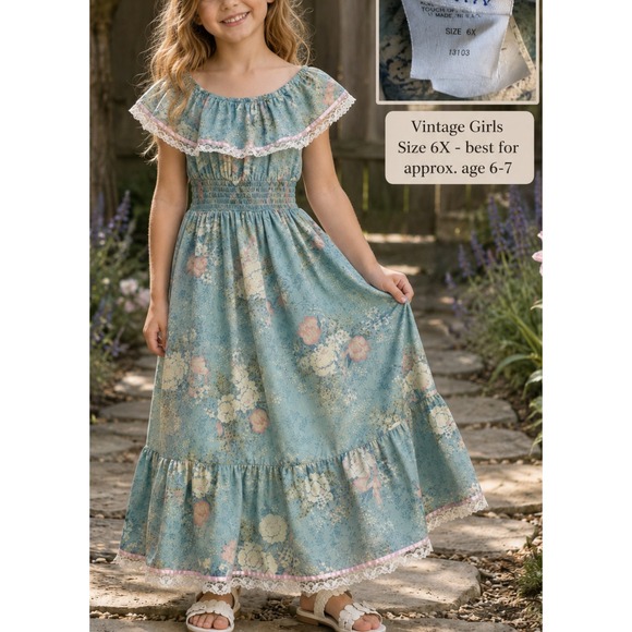 Cinderella Other - Vintage Cinderella Floral Maxi Dress Lace Smocked 6X Cottagecore Prairie USA